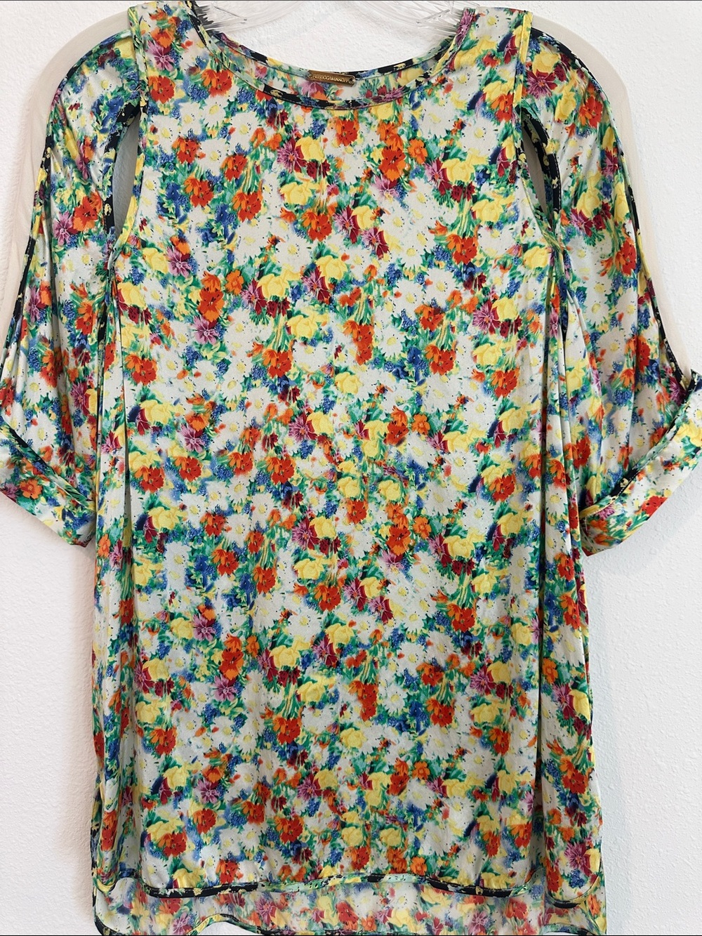 Rebecca Minkoff silk Floral Cold-Shoulder Sheer Blouse - Multicolor